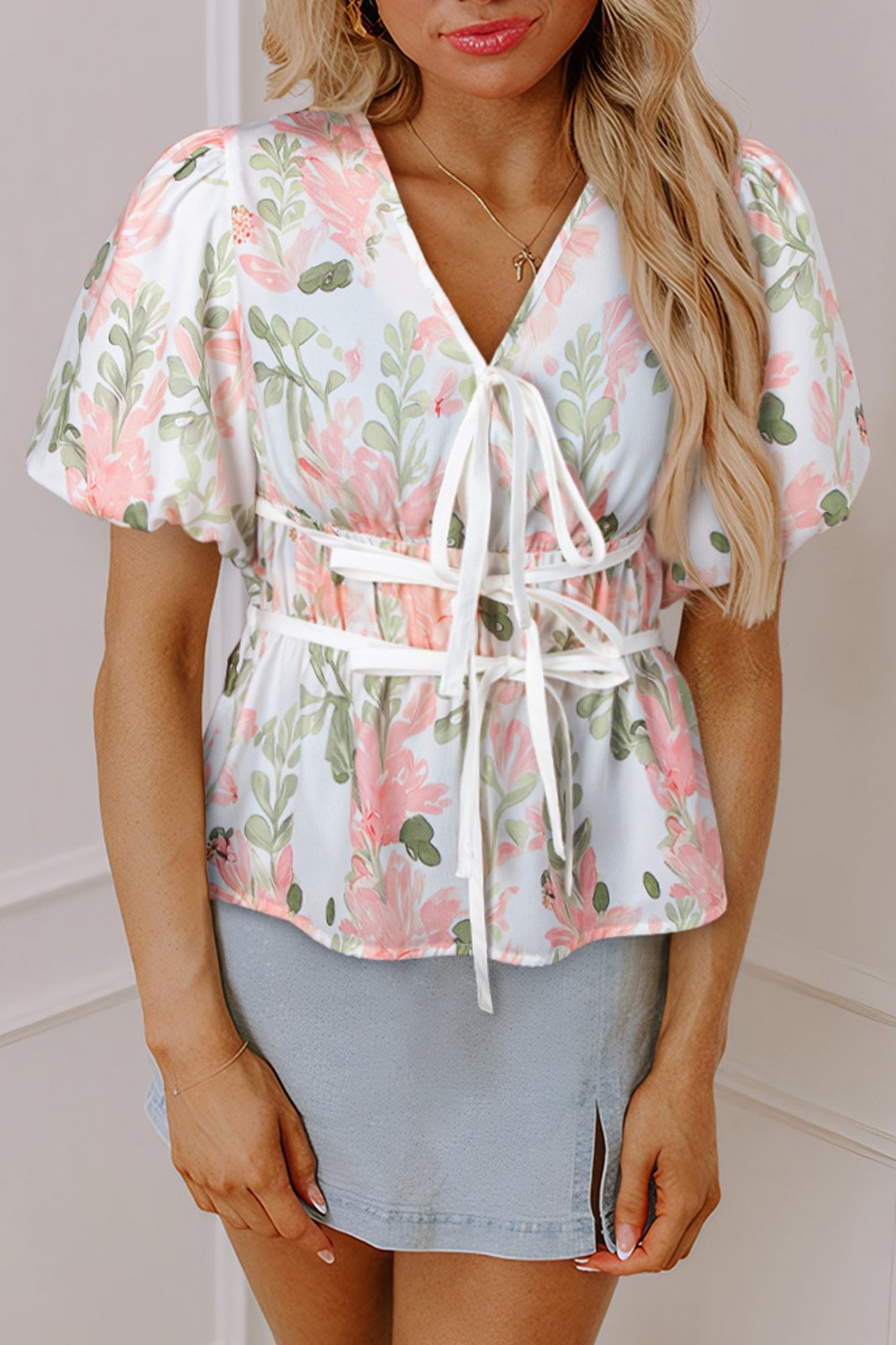 Bluse mit floralem Print und Taillenzug