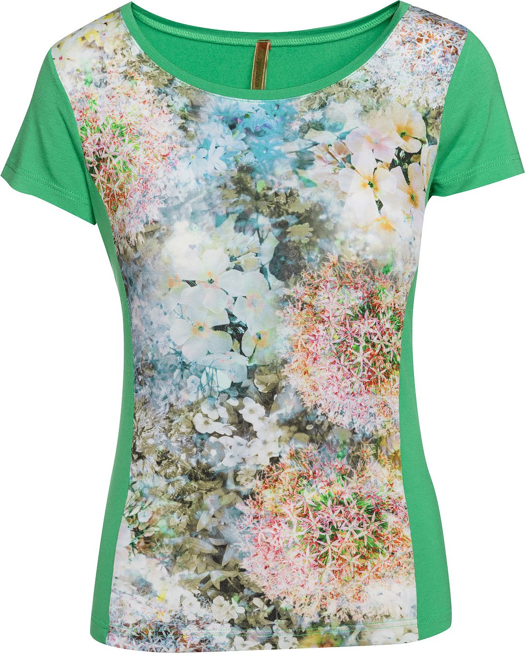 Grünes kurzärmeliges Top mit Blumenmuster