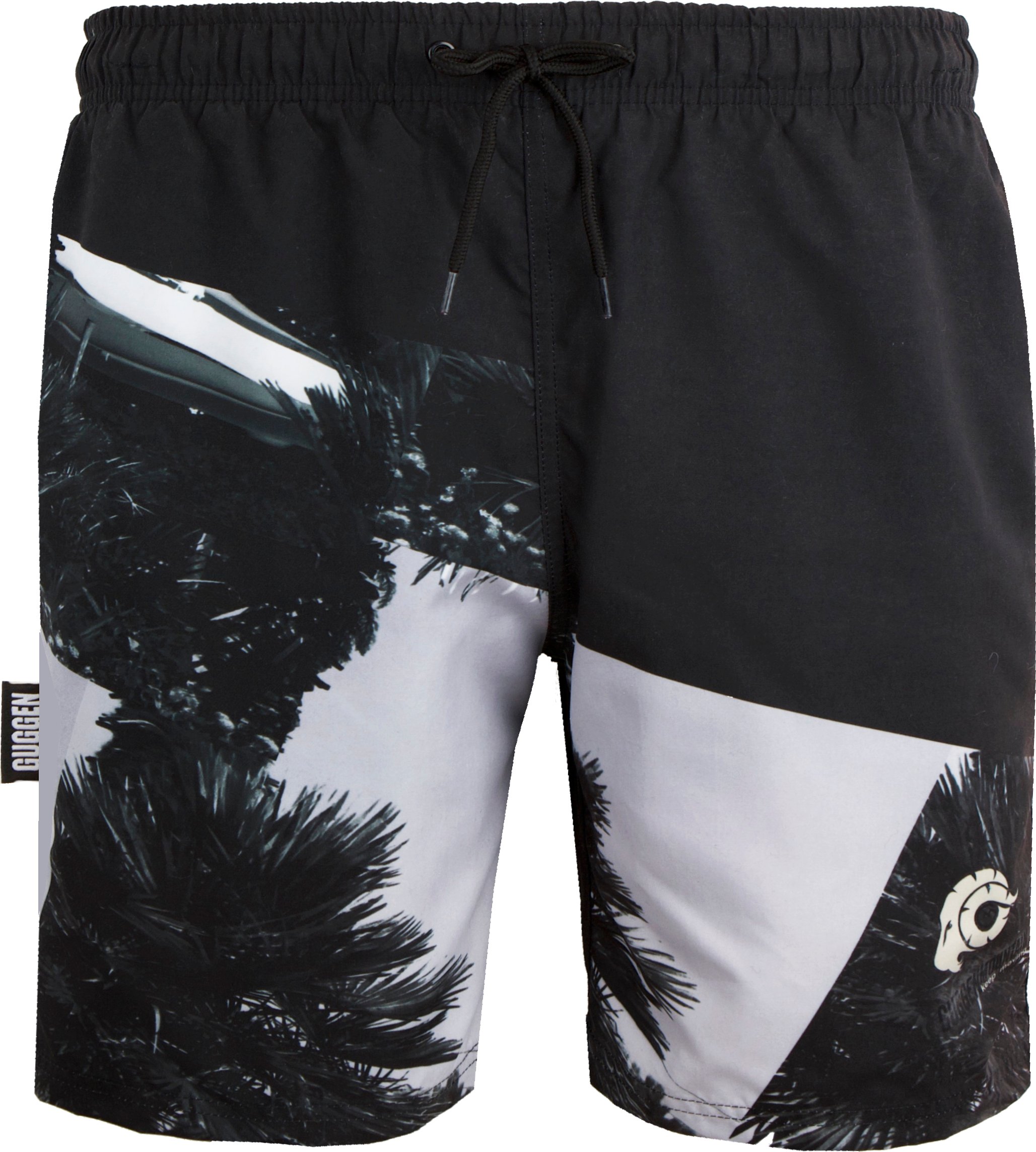 Herren Badehose mit Palmen Muster Weiß Schwarz