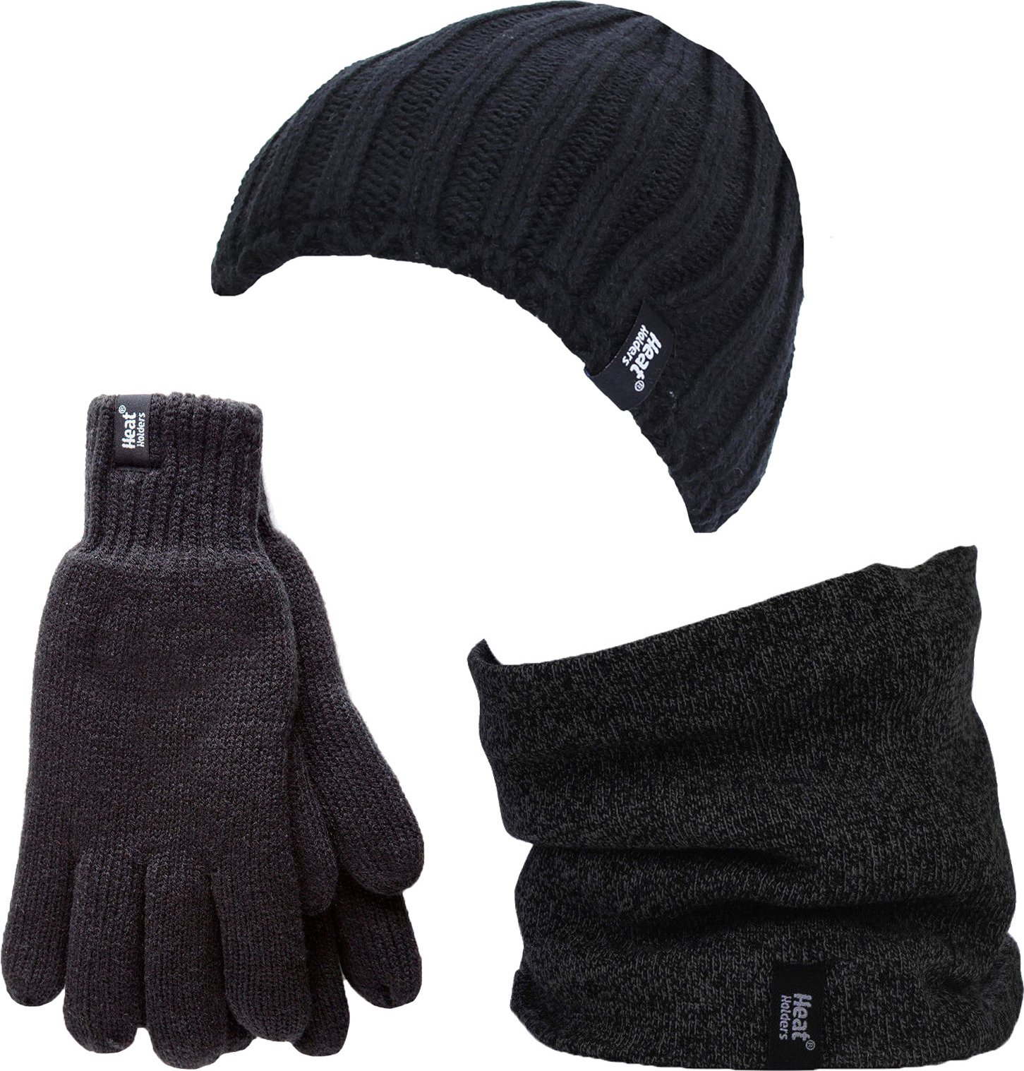 Wärmehalter - Thermische Wintermütze, Halswärmer und Handschuhe aus Fleece für Männer - Schwarz