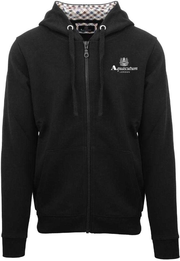 Aquascutum Herren Signature Prägevolles Full Zip Hoodie (Schwarz)