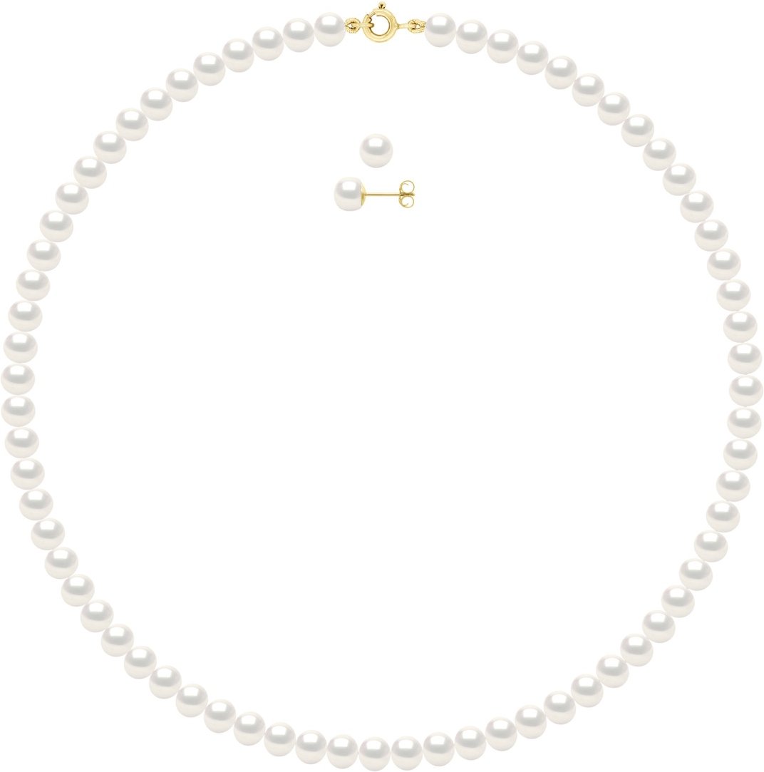 Set bestehend aus: Halskette aus echten Süßwasser-Zuchtperlen, halbrund, 6–7 mm