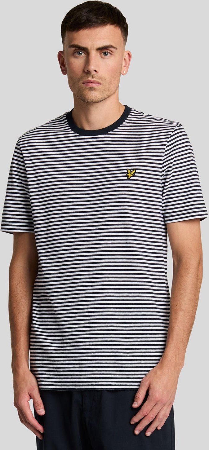 Lyle & Scott T-Shirt mit bretonischen Streifen aus Leinenmischung – Weiß/Marineblau