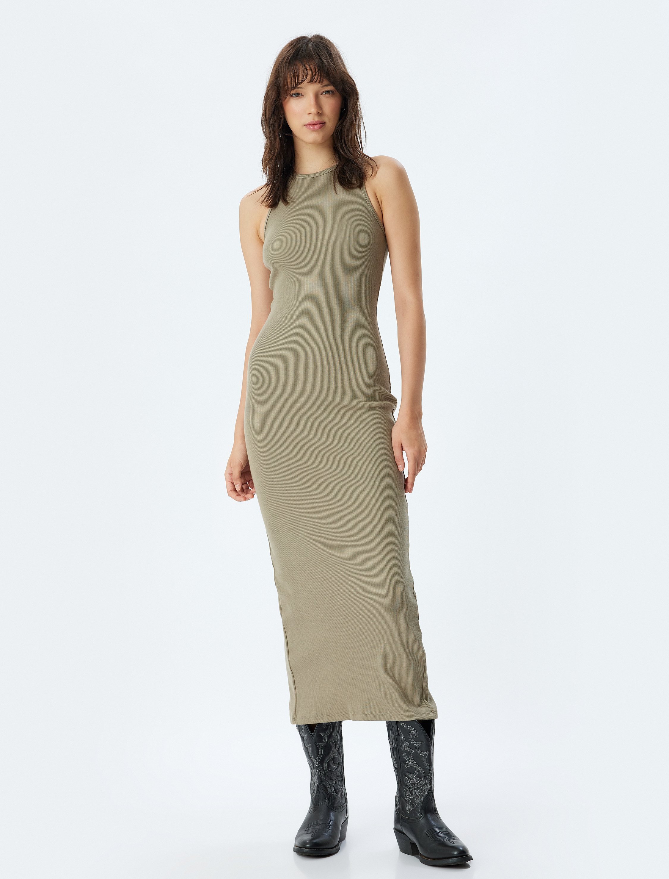Koton Kleid Midi Länge Halfterkragen Kleid