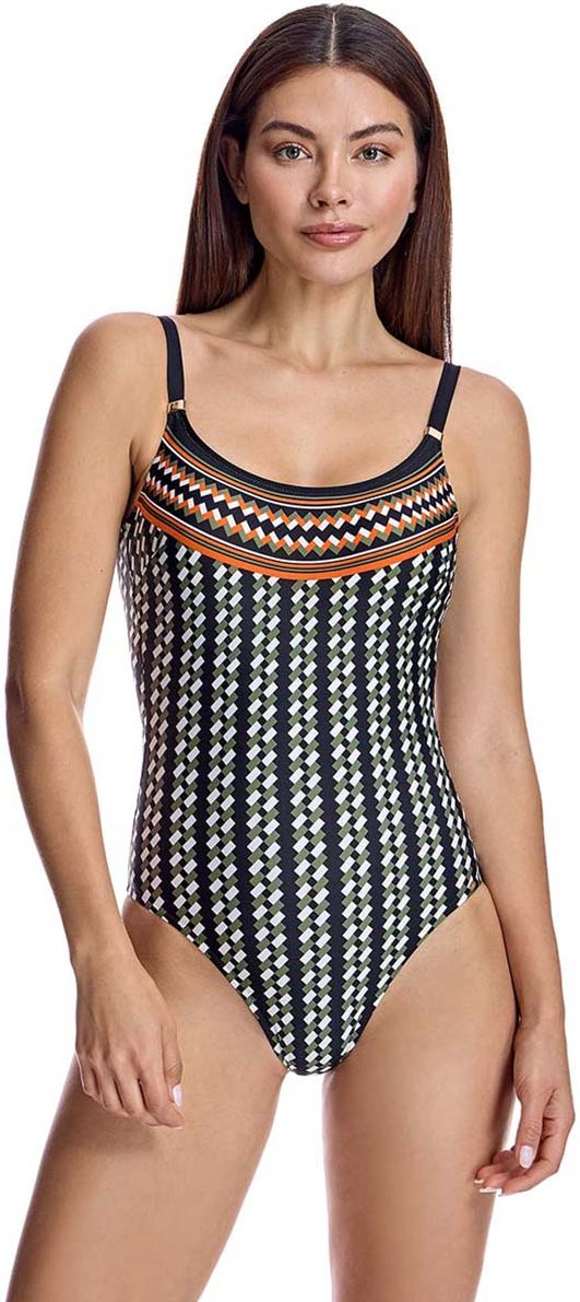 W250281 Damen-Badeanzug mit Rundhalsausschnitt