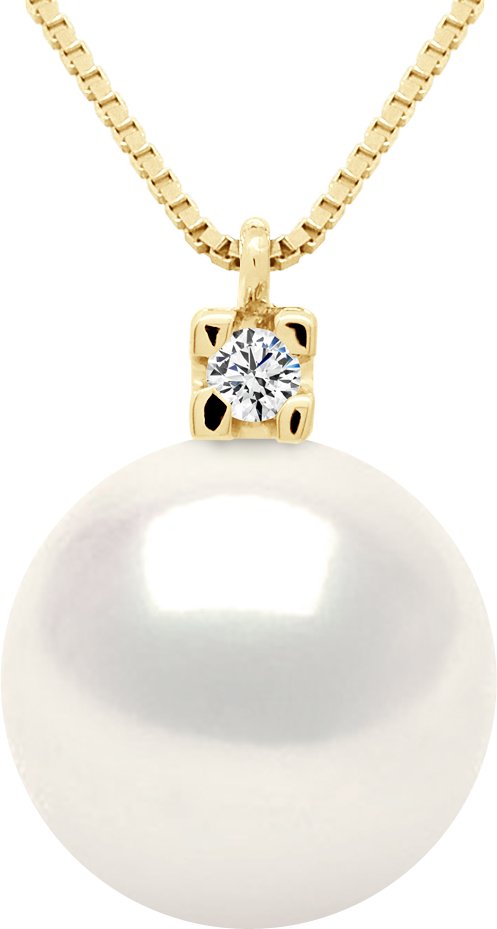 Halskette Schmuck 0,02 ct Gelbgold und echte Süßwasser-Zuchtperle rund 10-11 mm