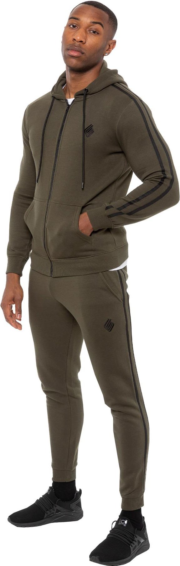 Thumbnail - Enzo | Herren Zip Up Tape Hoodie Trainingsanzug Set - Khaki