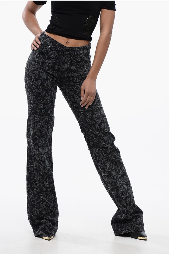 Ausgestellte, gerade geschnittene Longjeans mit Allover-Grafikdruck 2 in Nero, Grigio