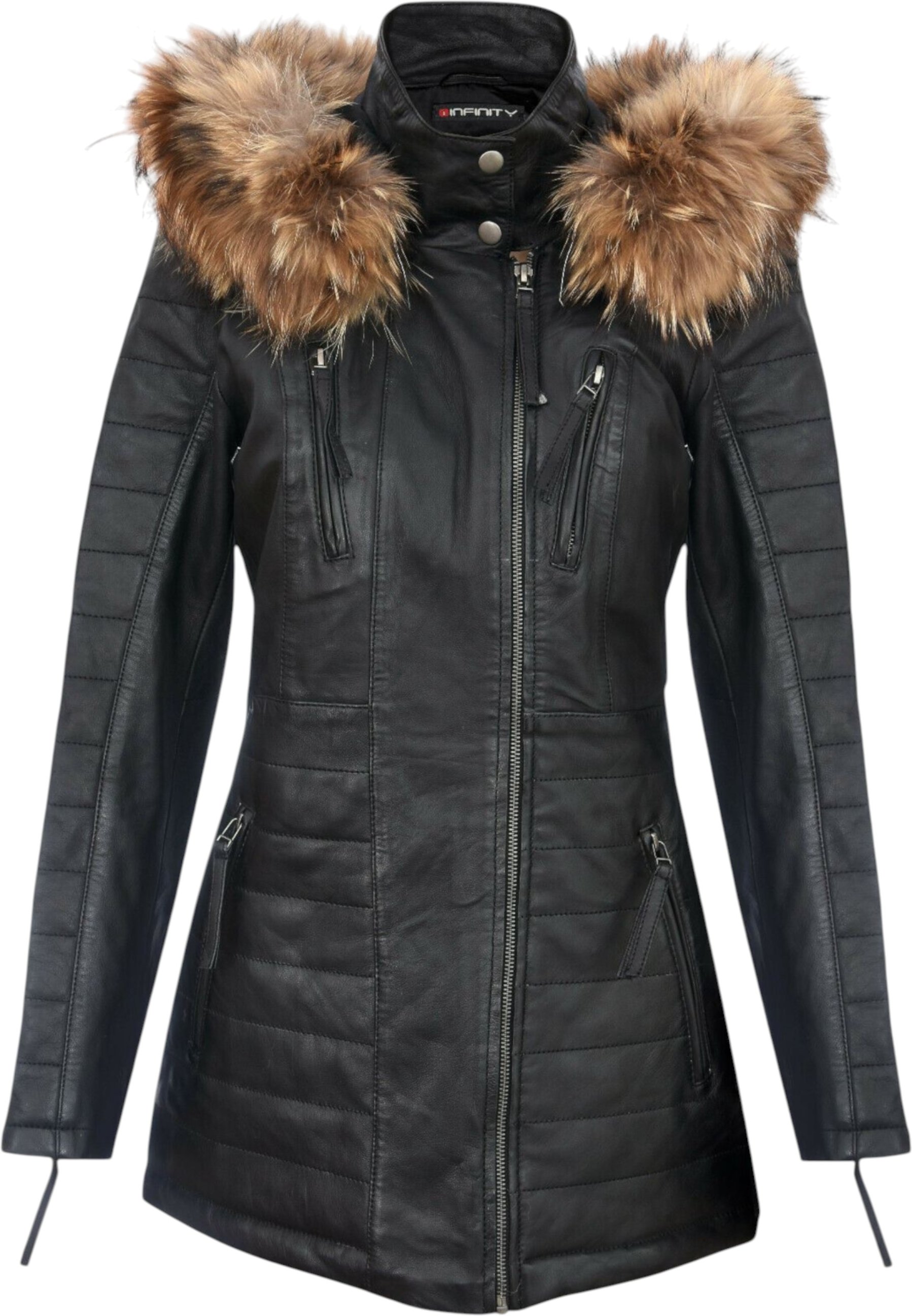 Damen-Parka aus gestepptem Leder in Schwarz – Winton