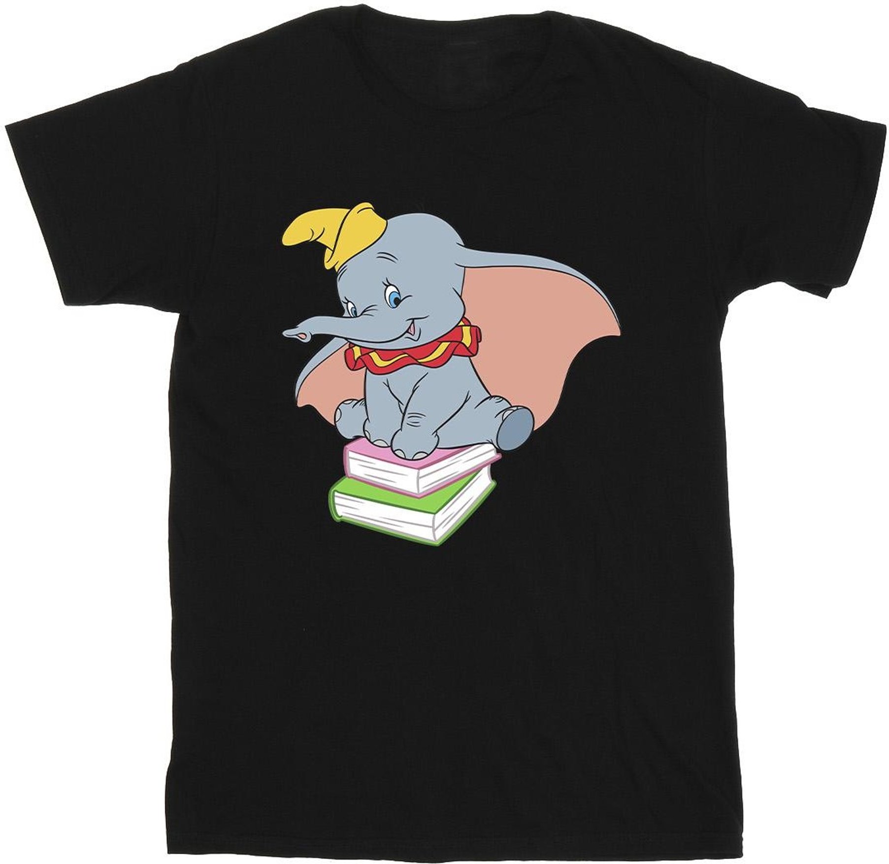 Disney - "Dumbo Sitting On Books" T-Shirt für Mädchen (Schwarz)