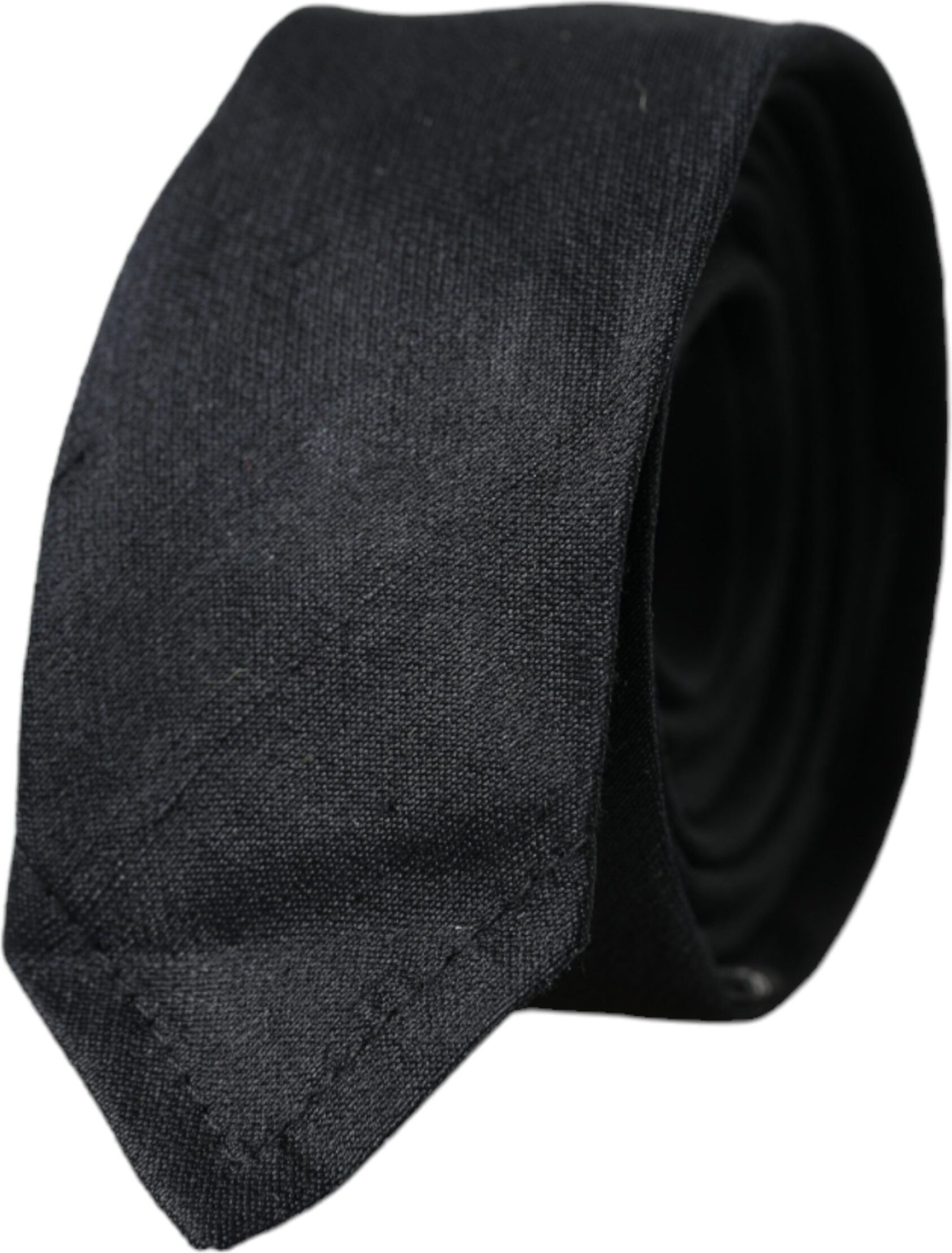 Thumbnail - Schwarze einfarbige Krawatte aus 100 % Seide mit verstellbarem Band