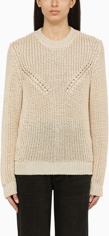 Recycelter Polyester Ecru Rundhalsausschnitt-Pullover