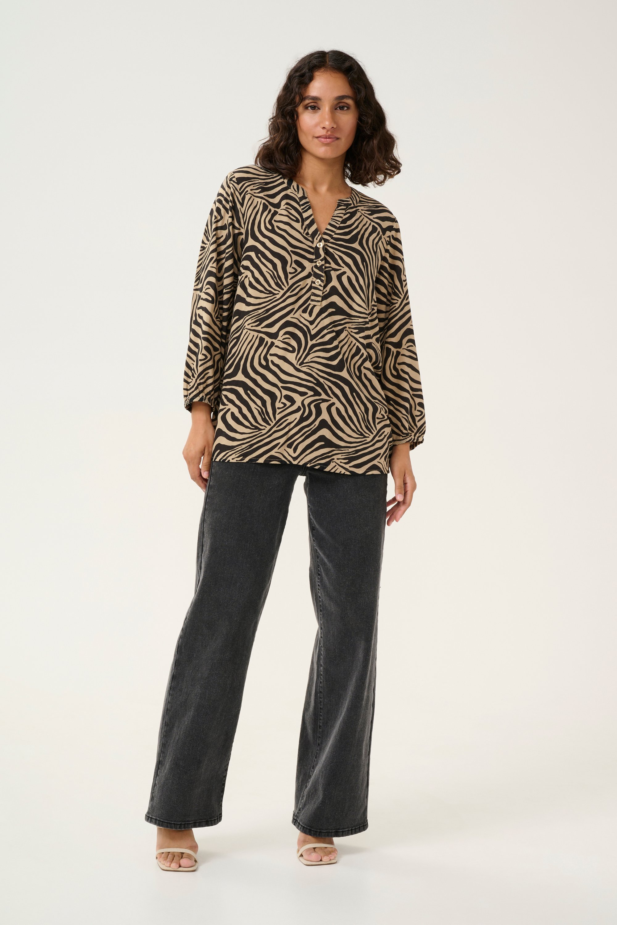Langarm-Bluse Regular fit Chinchilla/Black Animal Print