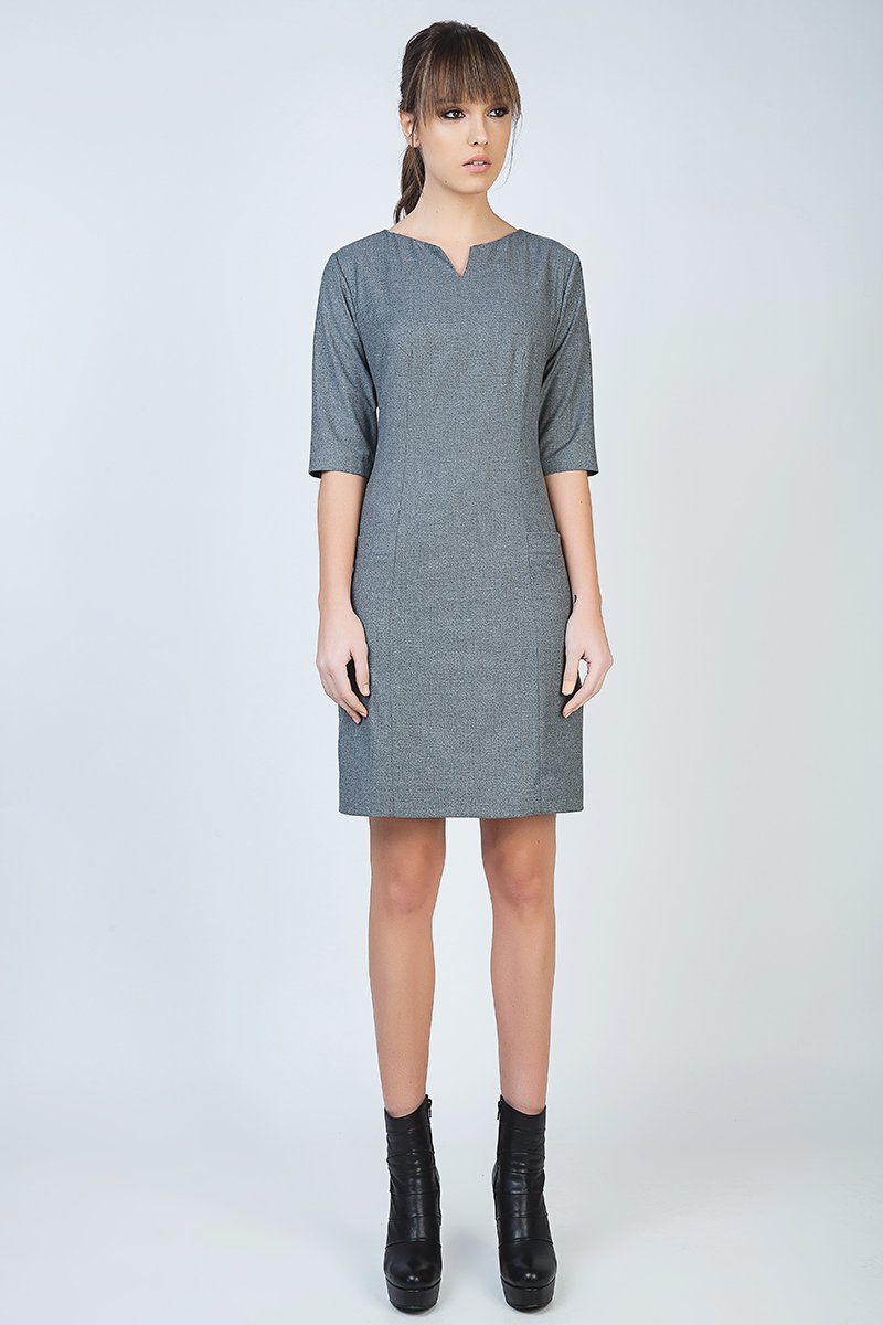 Thumbnail - Gerade geschnittenes Kleid mit Ellbogenärmeln