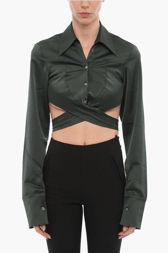 Satin-Crop-Shirt mit Wickeldetail in Grün