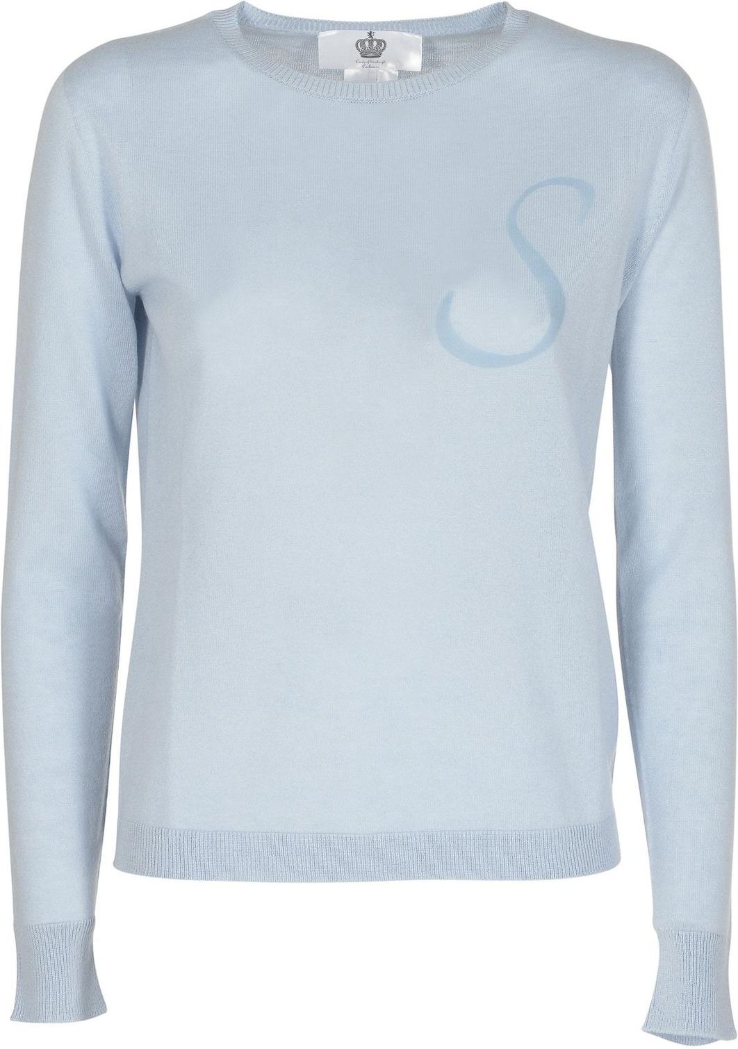 Leichter Kaschmir-Seiden-Pullover mit Rundhalsausschnitt und kontrastierender Schriftzug