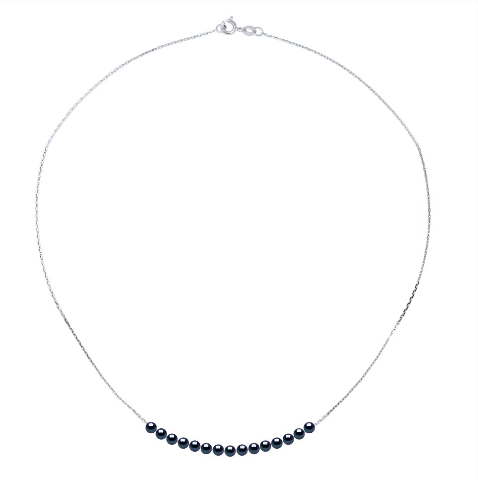 DIADEMA - Armband - 15 echte Süßwasserperlen - Schwarzer Tahitian Style - Kabelkette in Weißgold