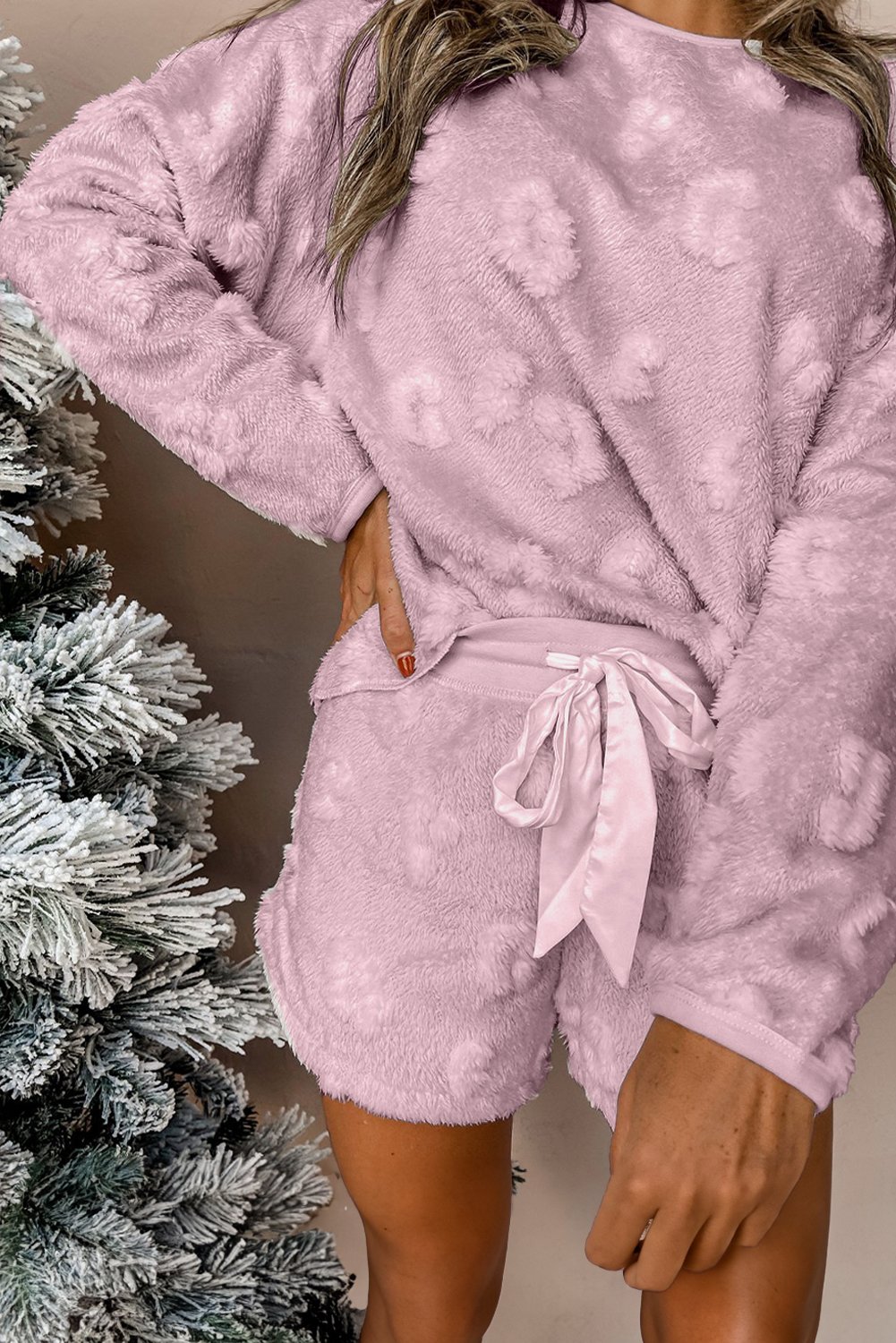 Thumbnail - Lavendula Texturiertes Leoparden-Fleece-Lose-Zwei-Teile-Loungewear-Set