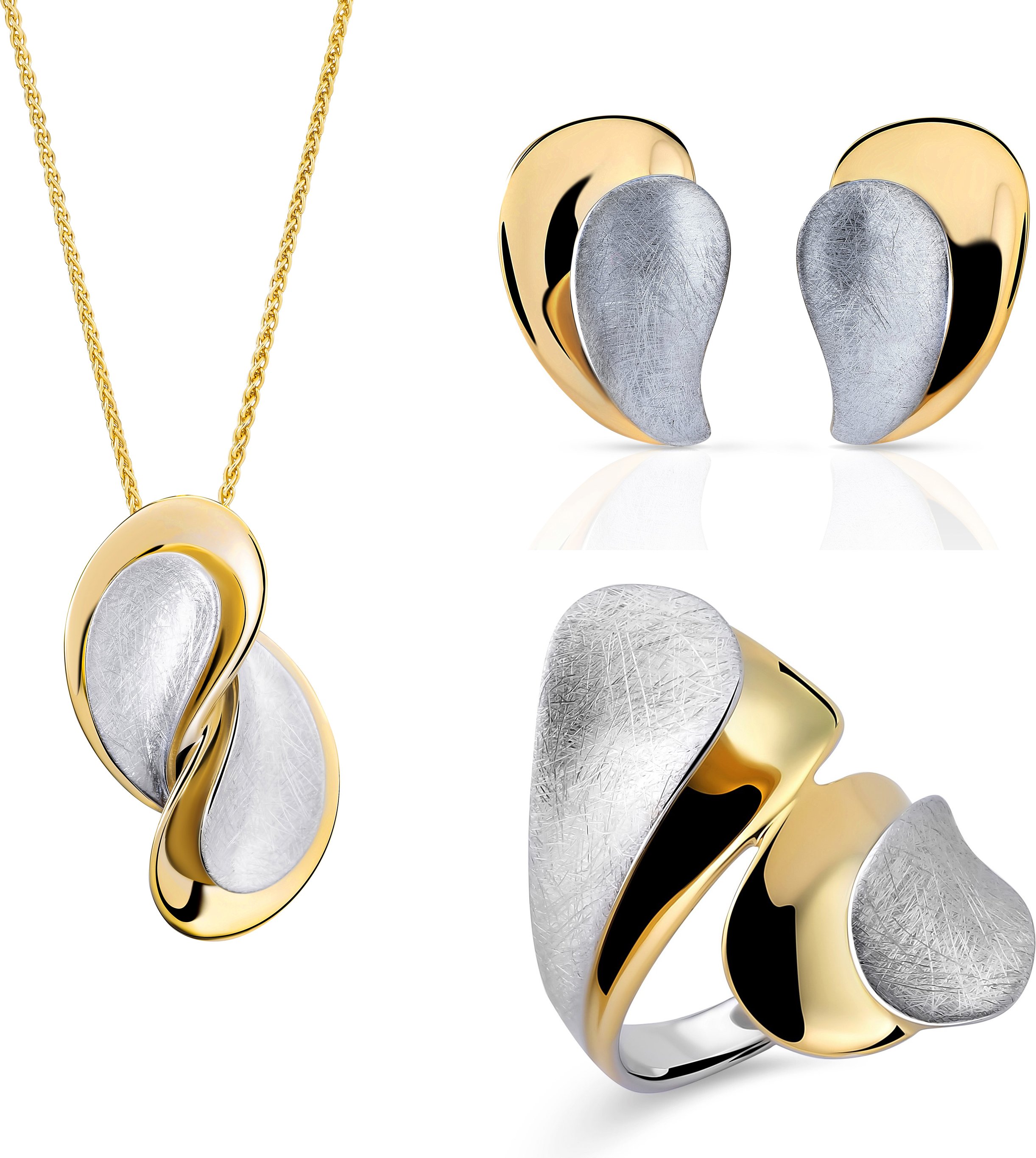 Orphelia 'Ameliana' Damen-Set aus 925er Sterlingsilber: Halskette + Ohrringe + Ring – Silber/Gold SET-7508