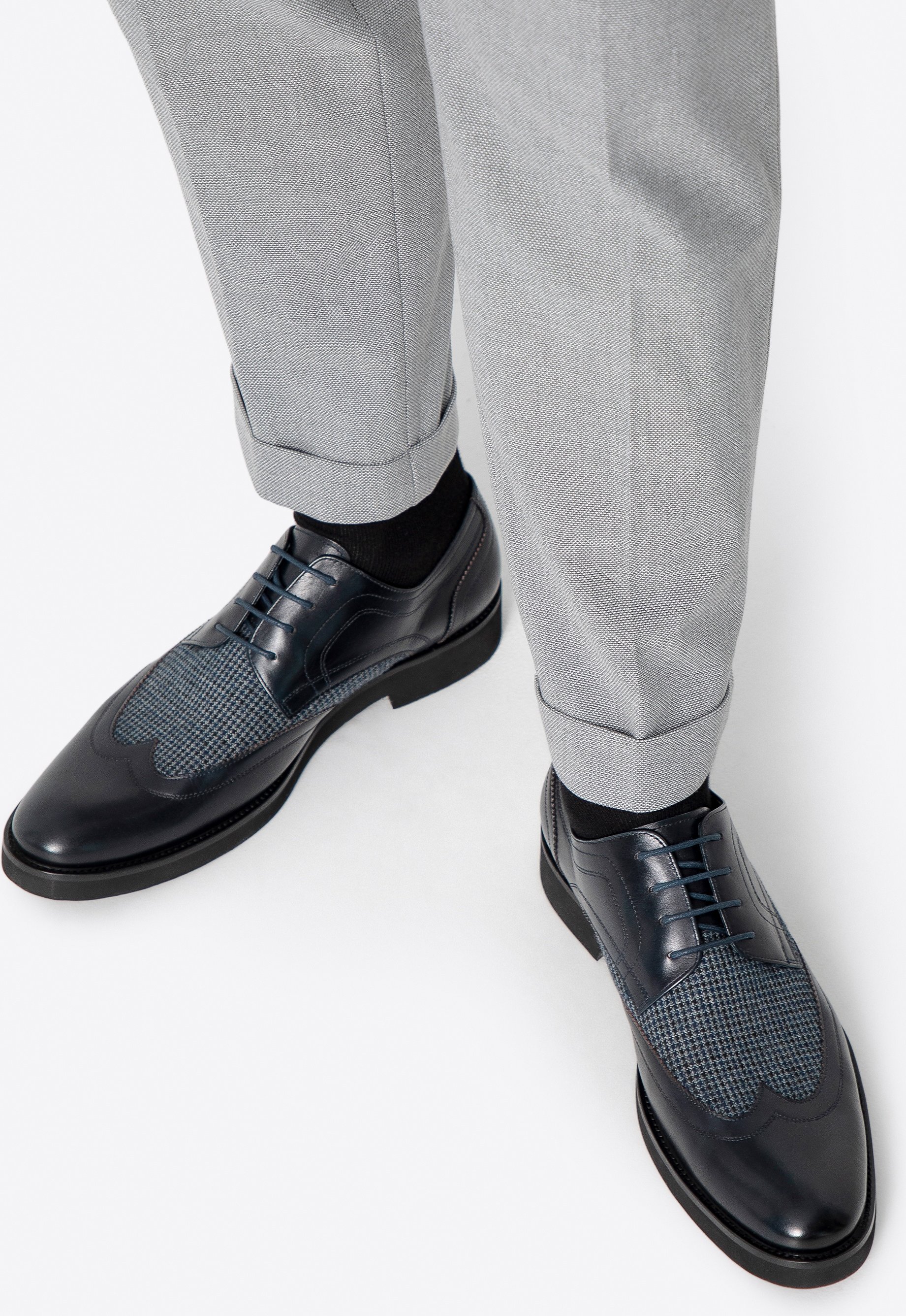 Wittchen Herren-Derbyschuhe aus Leder mit Textileinsätzen, marineblau, Naturleder