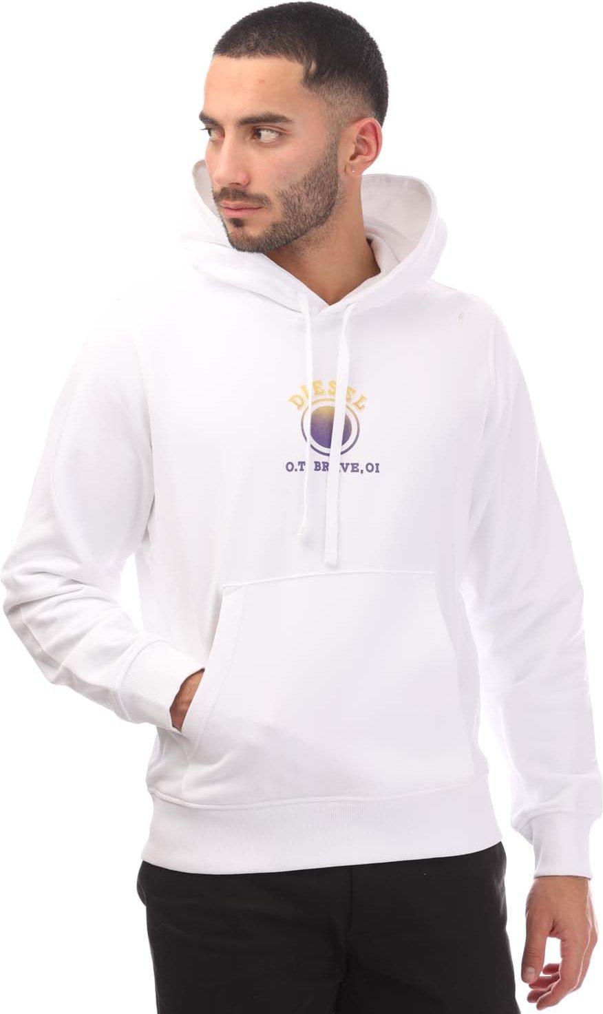 Thumbnail - Diesel - Kapuzenpullover mit kleinem, verblasstem lilafarbenem Logo in Weiß