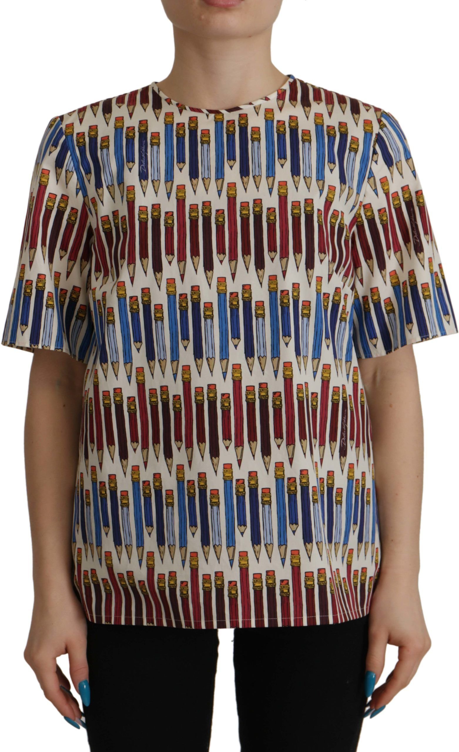 Dolce & Gabbana Weißer Bleistift-Print Baumwoll-T-Shirt Damen Bluse