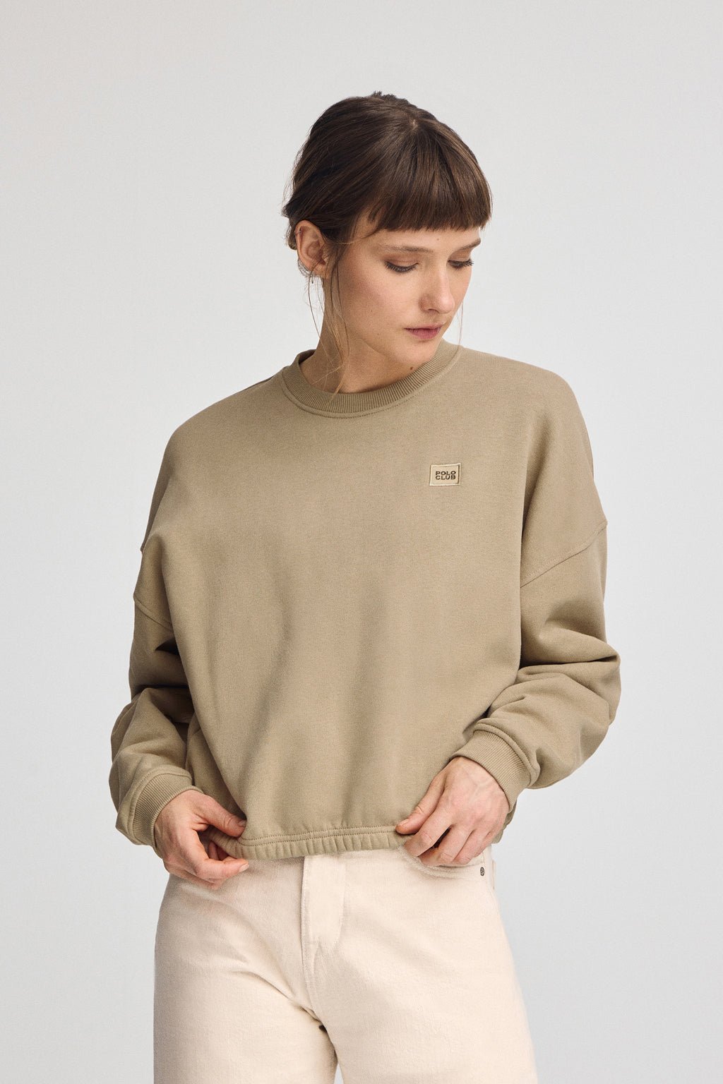 Sweatshirt hellbraun im Loose Fit mit Polo Club-Logo