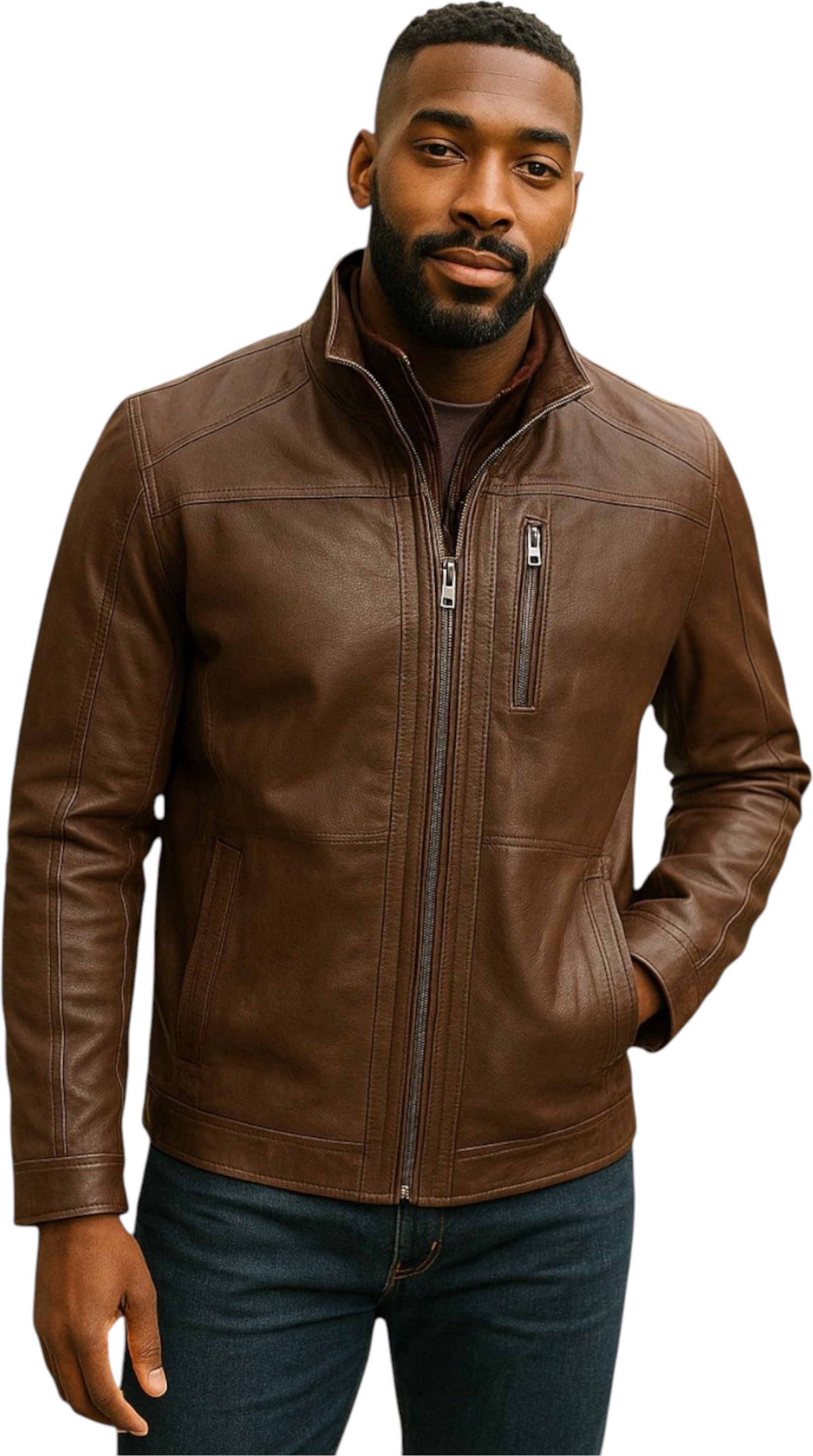 Warmer, mittellanger Herren-Ledermantel in Braun – Warwick