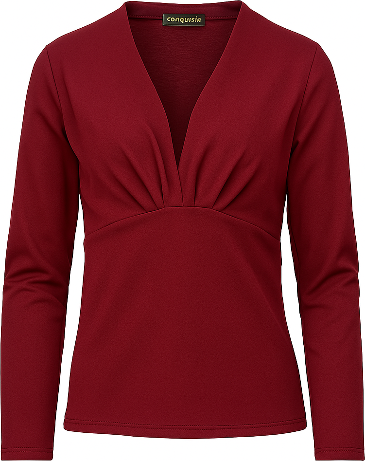 Langarm-Top mit V-Ausschnitt in Dunkelrot – Stretch-Jersey-Mischung