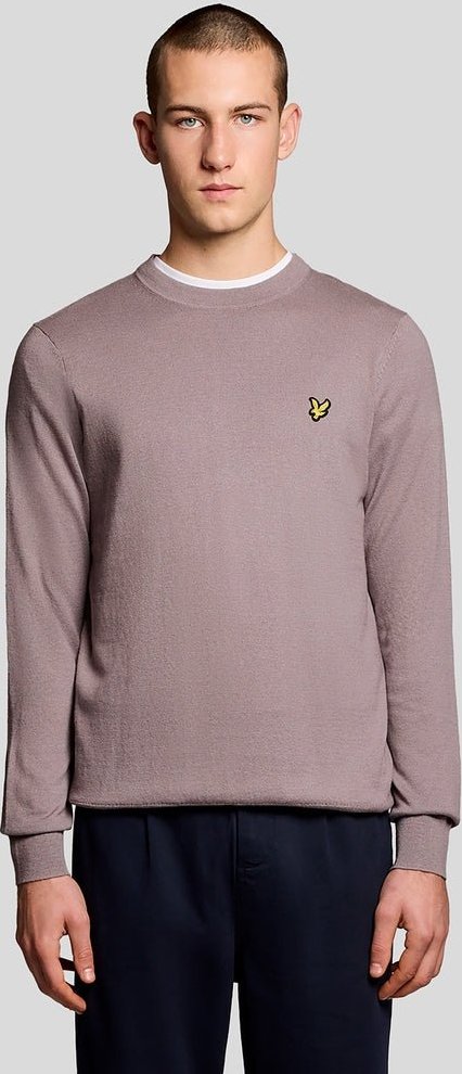 Lyle & Scott Baumwoll-Merino-Pullover mit Rundhalsausschnitt – Grau
