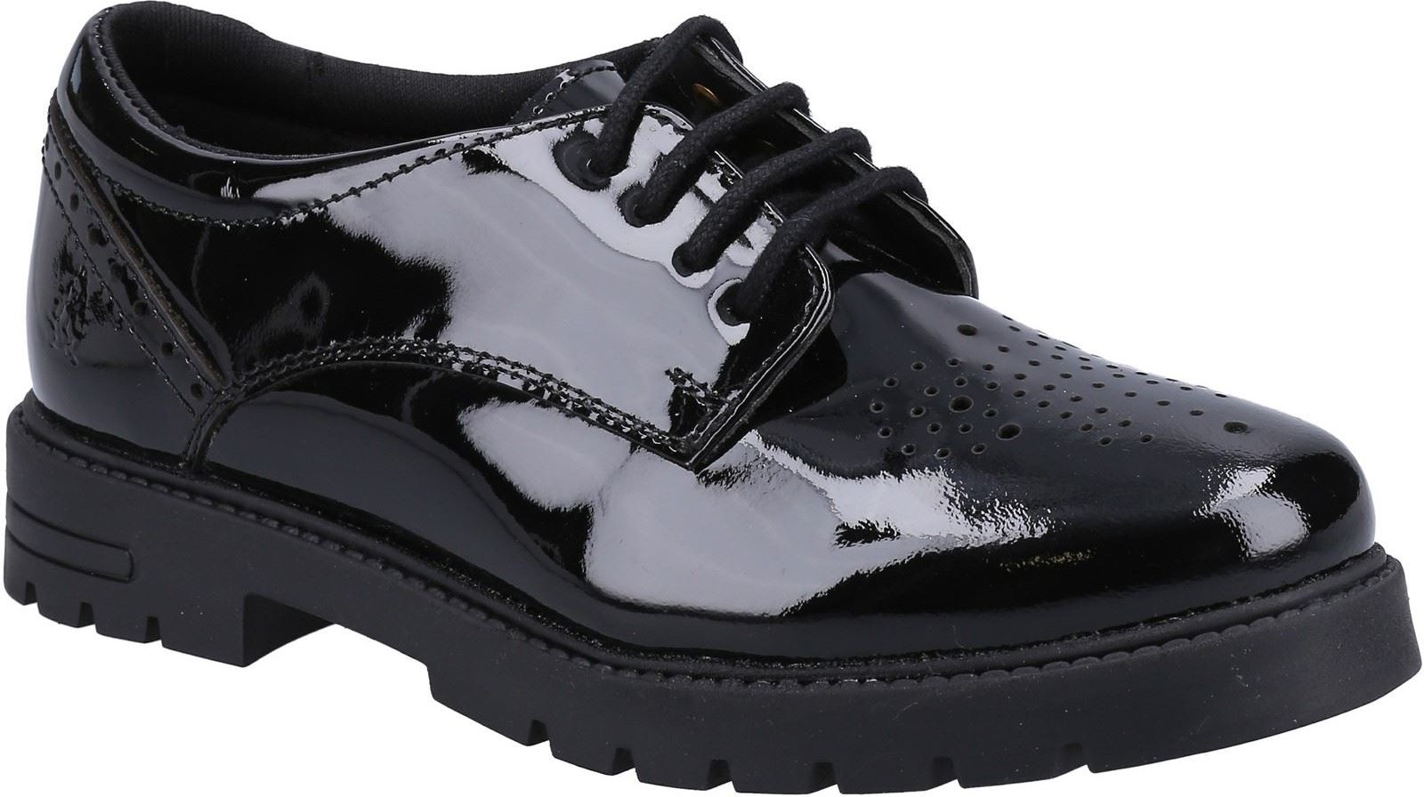 Hush Puppies Jayne Patent SNR Mädchenschuhe Aus Schwarzem Leder Mit Schnürung