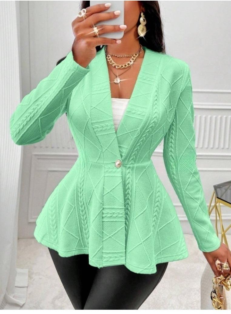 Thumbnail - Damen Peplum-Cardigan mit strukturiertem Ein-Knopf-Design