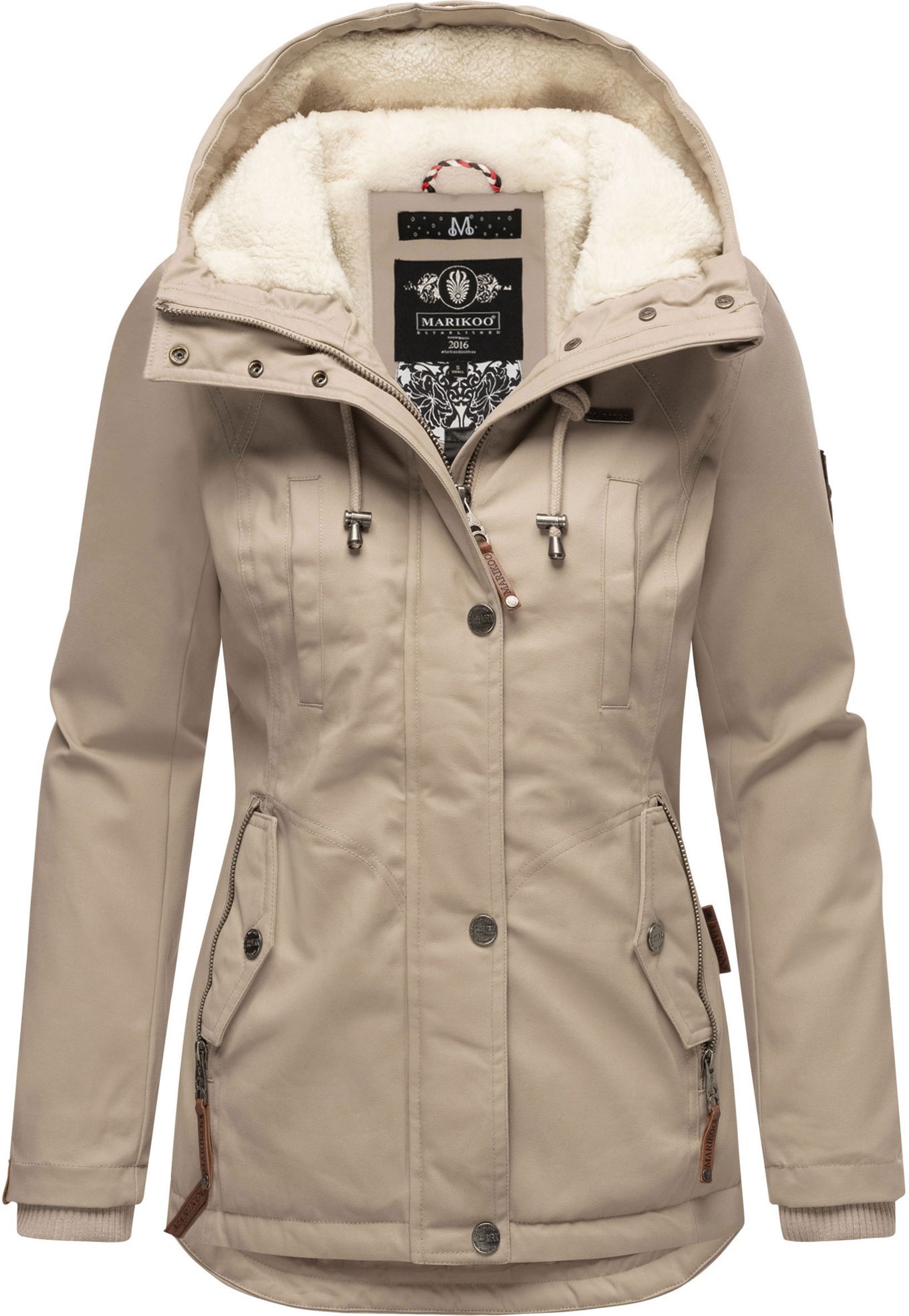 Marikoo Damen Winterjacke mit Teddyfell-Innenfutter & Kapuze