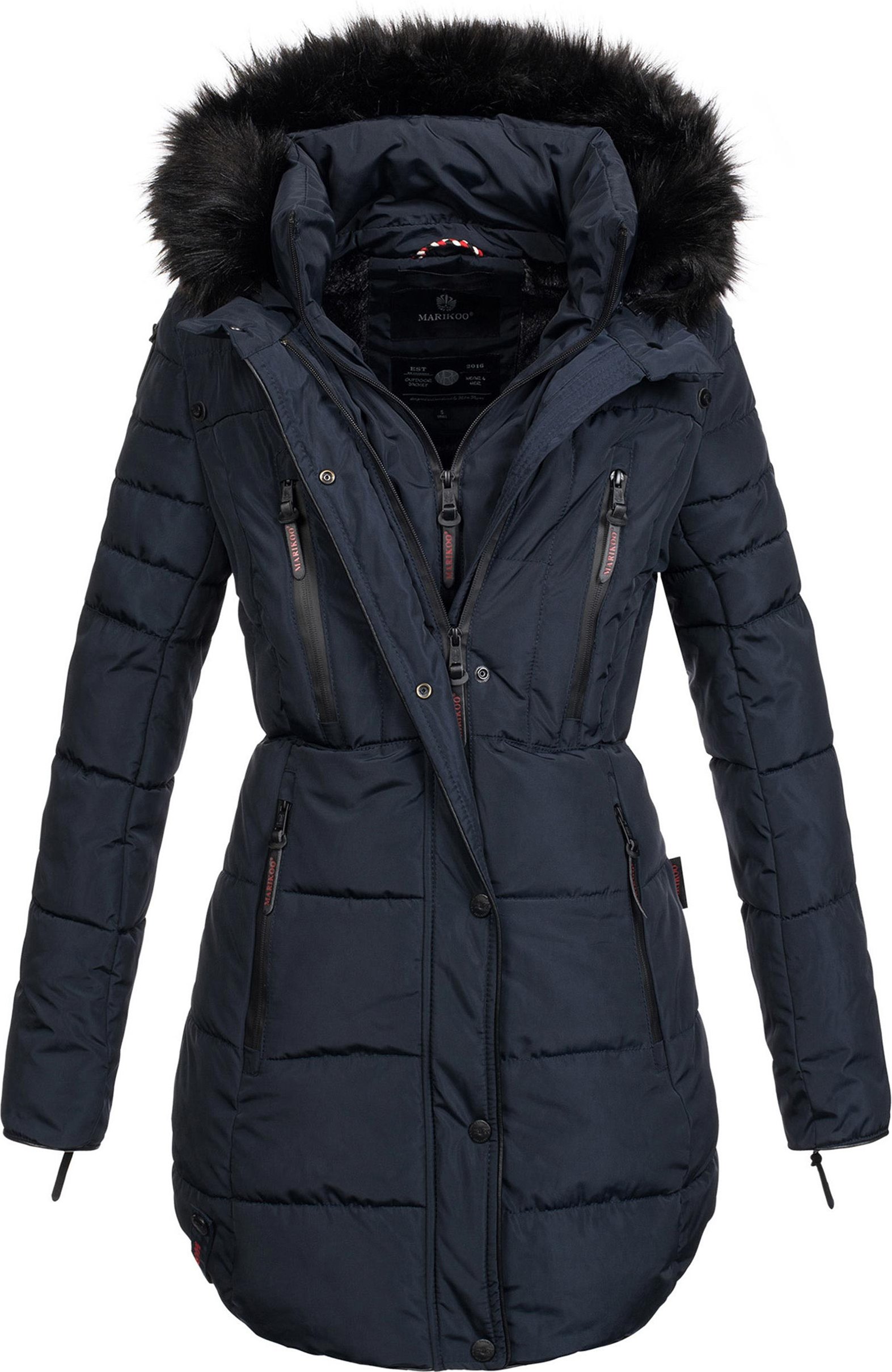 Marikoo lange Damen Winterjacke Moonshine mit Kunstfellkragen & Teddyfutter