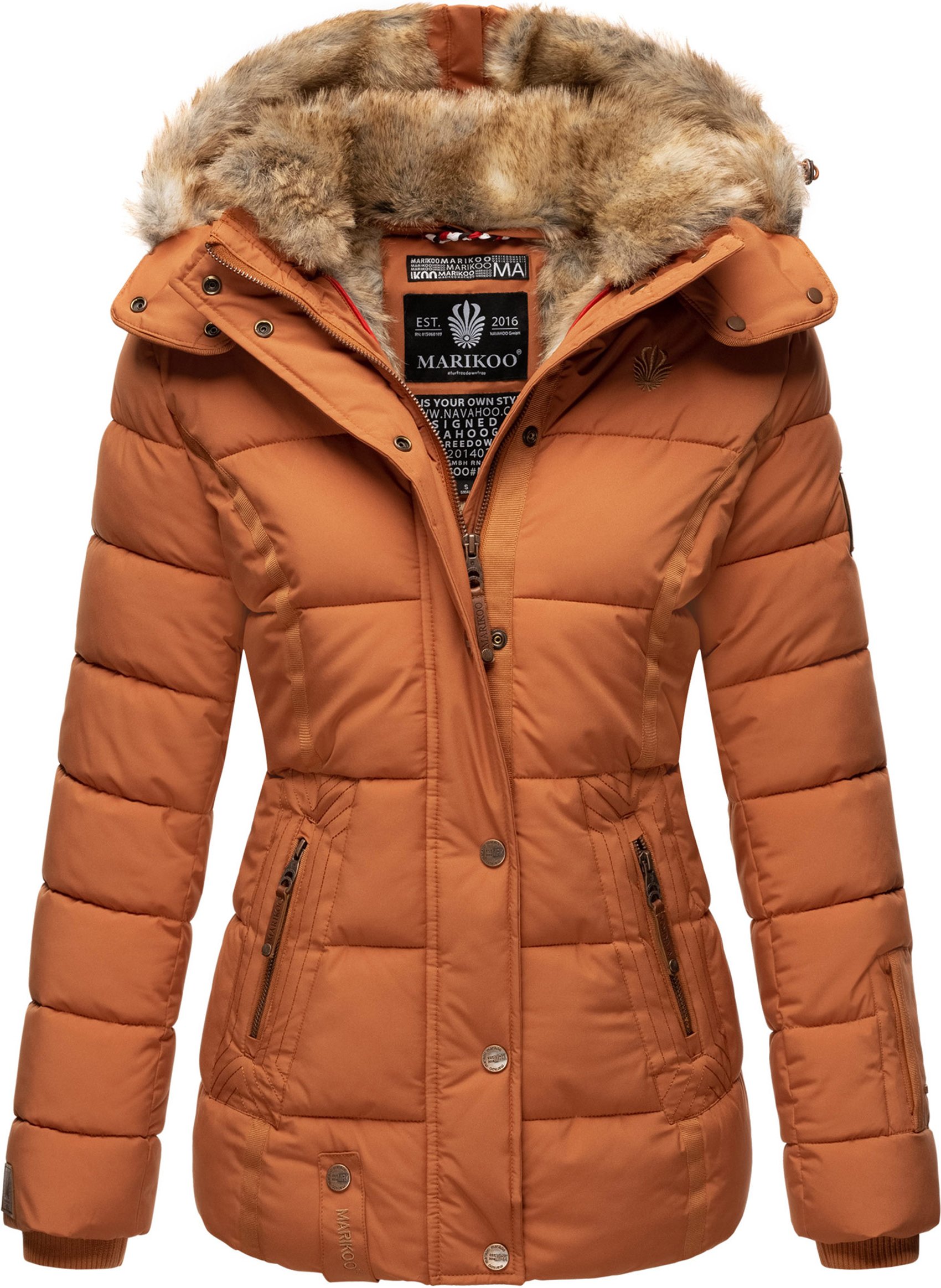 Marikoo Damen Winterjacke Nekoo mit Kunstfellkapuze & Teddy-Innenfutter