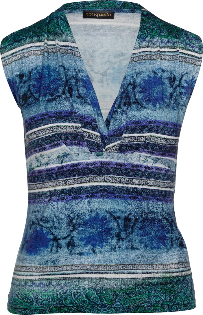 Petrolfarbenes ärmelloses Top mit Faux Wrap-Aufdruck