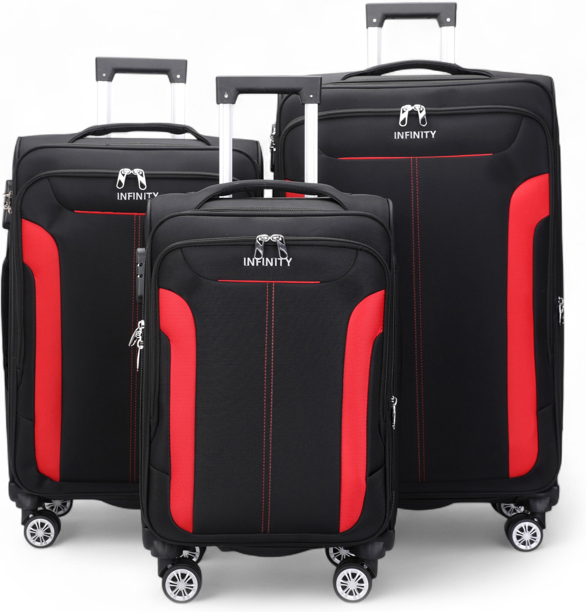 Schwarzer erweiterbarer Weichschalenkoffer mit 8 Rädern, Gepäckset, leichtes Handgepäck