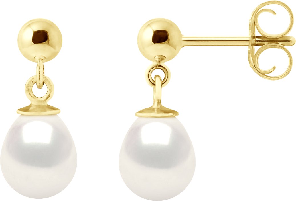 Ohrringe aus Gelbgold und echten Süßwasser-Zuchtperlen, Birne 7–8 mm