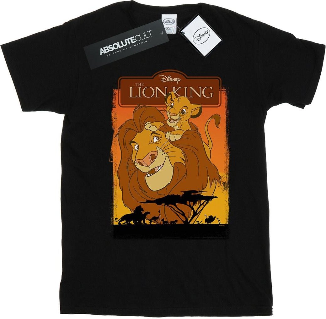 Disney Herren Der König der Löwen Simba und Mufasa T-Shirt (Schwarz)