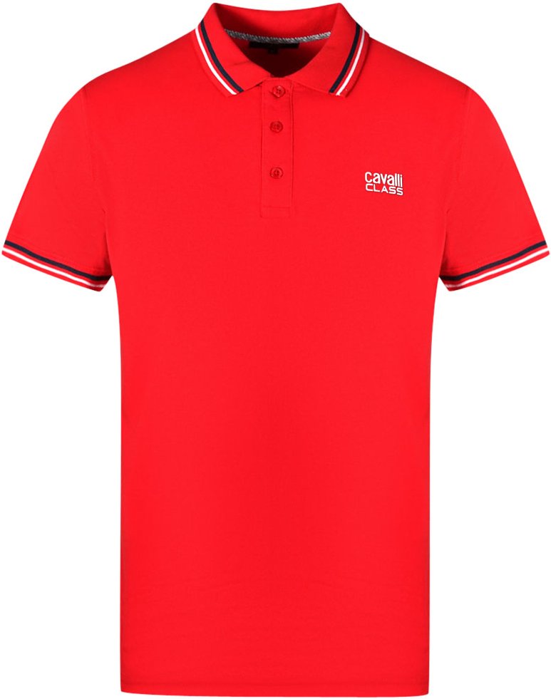 Thumbnail - Cavalli Class Zwillings-Spitzenkragen Weißes Logo Rotes Polo-Shirt