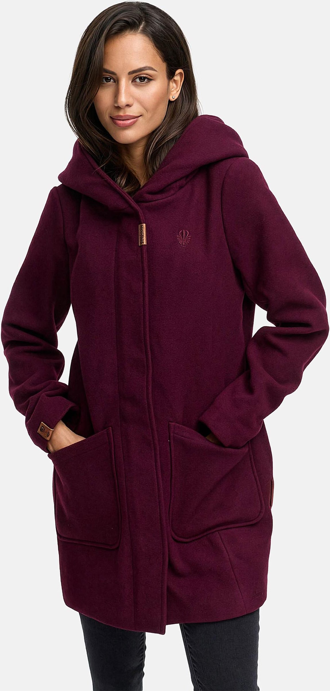 Marikoo Damen Wintermantel mit Kapuze und tailliertem Schnitt