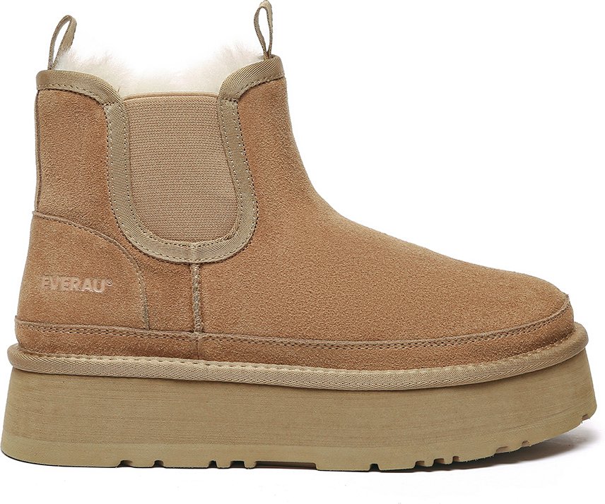 EVER AU Damen Leder Plateau Kurzstiefel Chelsea - Shoveler