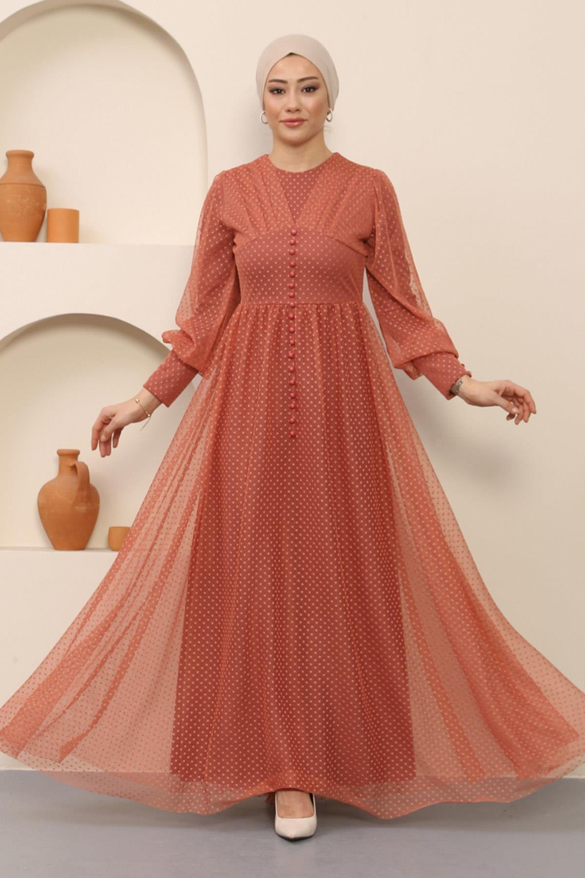 KleidKnopf Detail Tüll Abendkleid