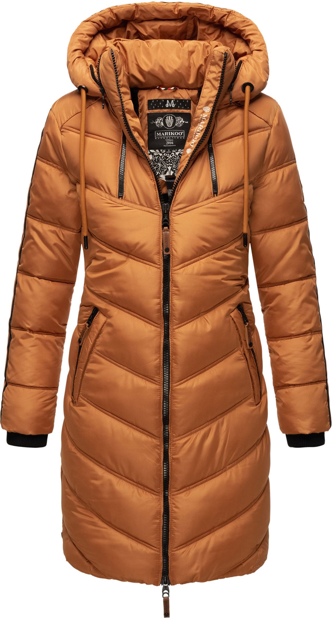 Marikoo Damen Winter Steppjacke – Armasa, lang mit Kapuze & Teddyfell