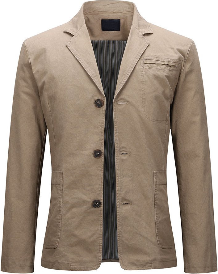 Beigefarbener Blazer mit Umlegekragen und drei Knöpfen