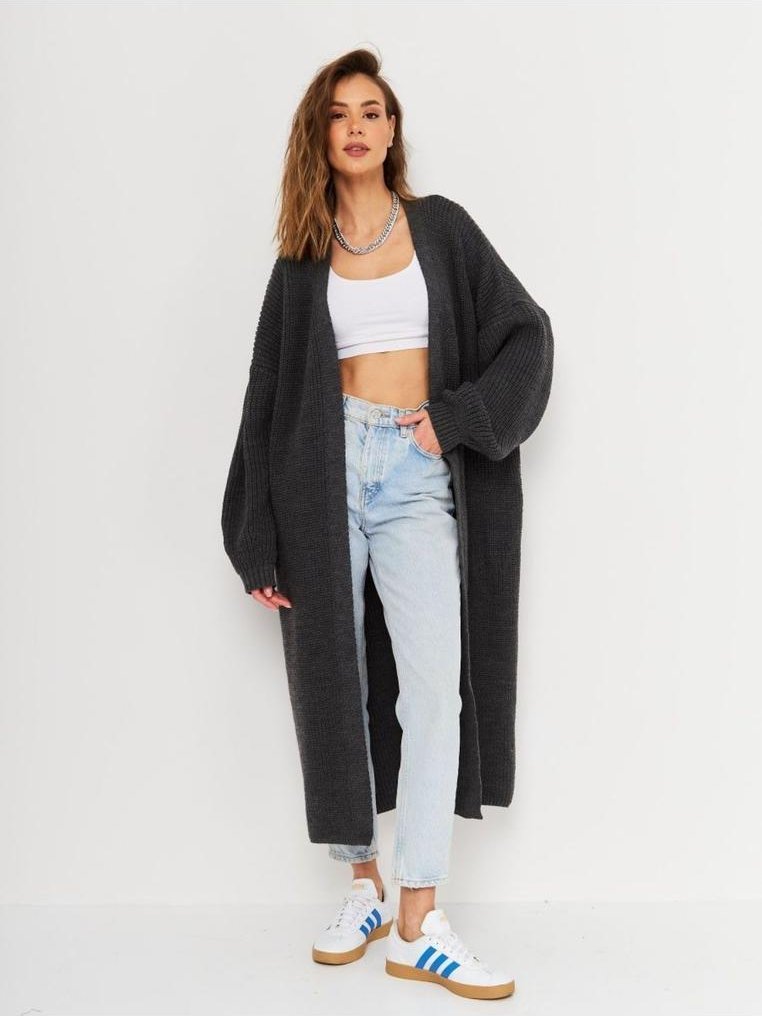 Thumbnail - Damen Offene Front Langarm Langmantel Cardigan