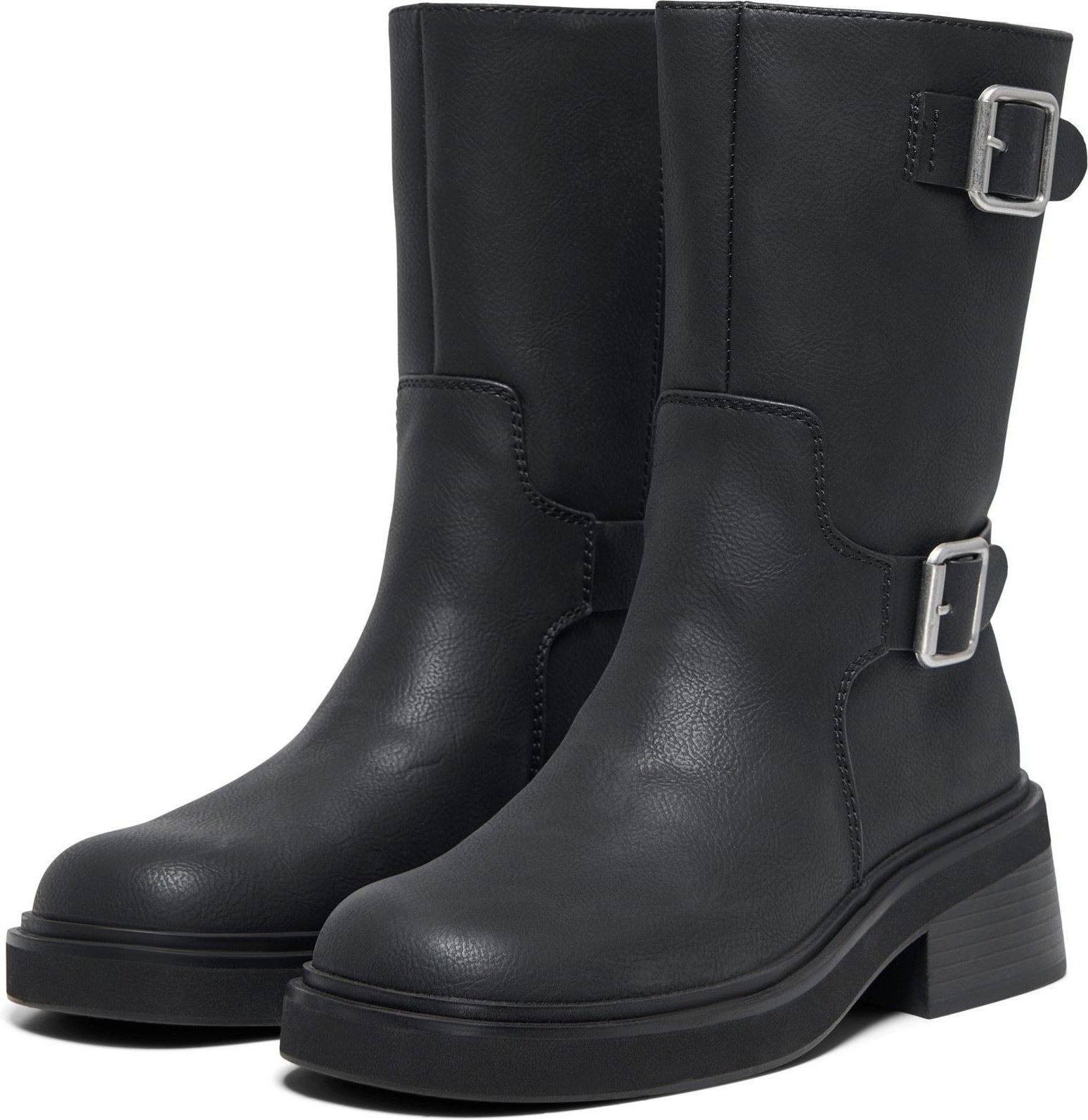 ONLY BUTTER-2 Polyurethan Damen Schwarze Absatz Stiefeletten bis zur Wadenmitte