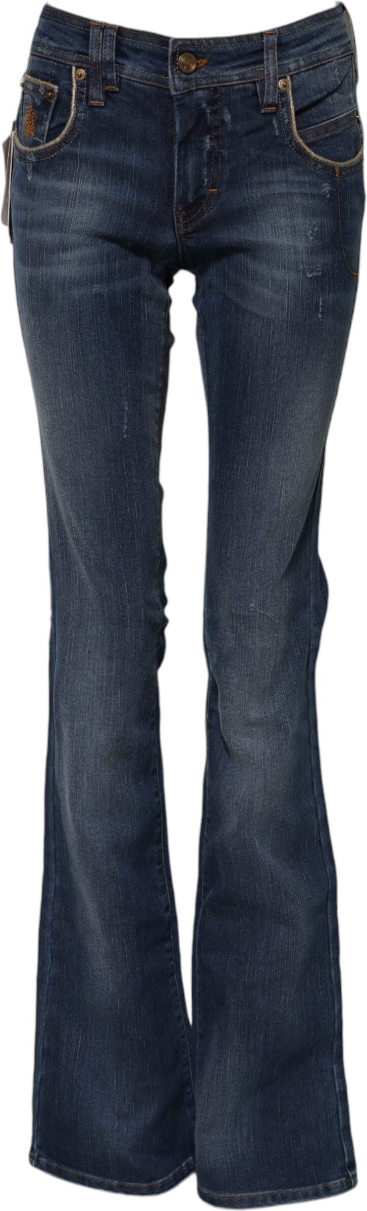 John Galliano Blaue Baumwolle Mid-Waist Weite Bein Denim-Jeans