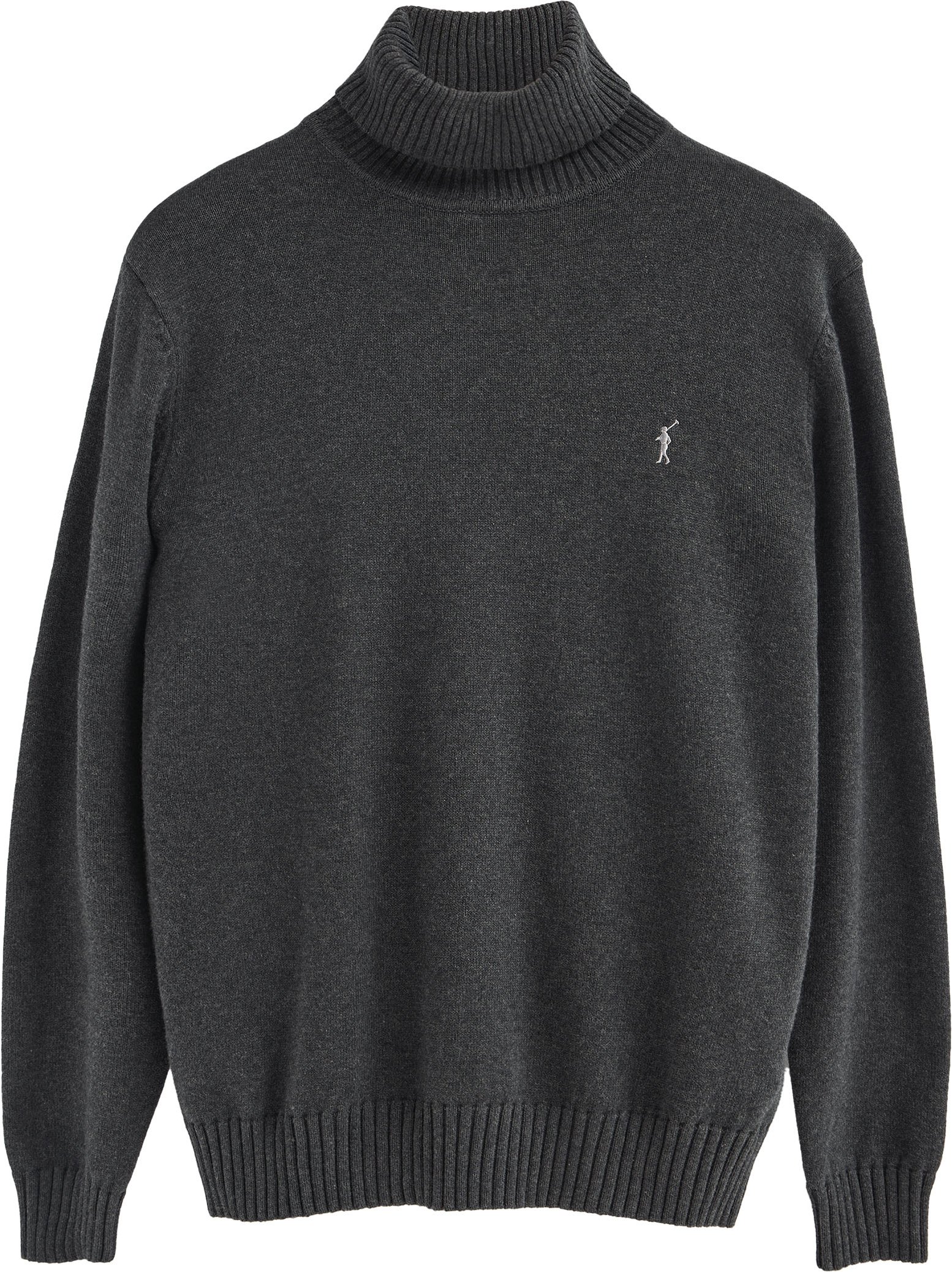 Rollkragenpullover dunkelgrau meliert aus Wollgemisch mit gesticktem Rigby Go-Logo