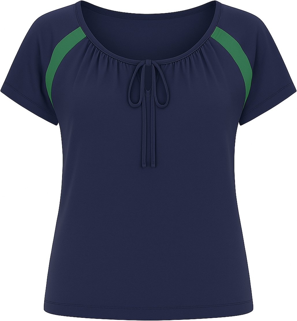 Conquista Marineblaues Oberteil mit Kontrasteinsätzen und Bindedetail und kurzen Ärmeln